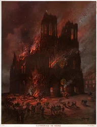 Cathédrale de Reims en feu